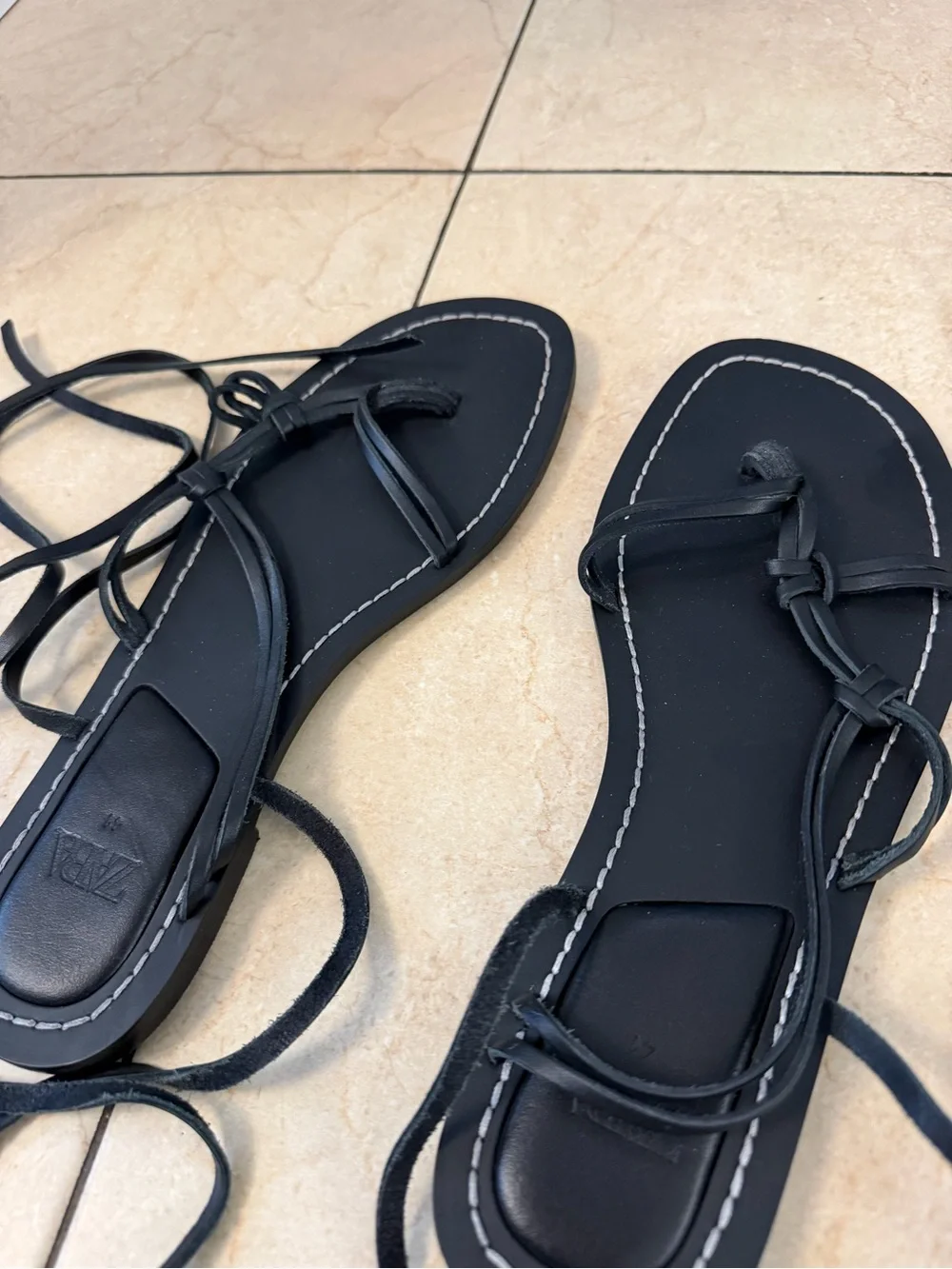 Zara Black Lace-Up Wrap Sandals - Picture 2 of 2